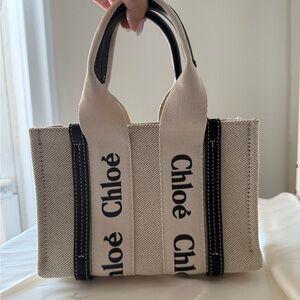 Small Chloe Cream and Black Canvas Tote